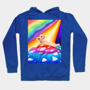 Glowing White Cat Entering Rainbow Bridge Heaven Hoodie